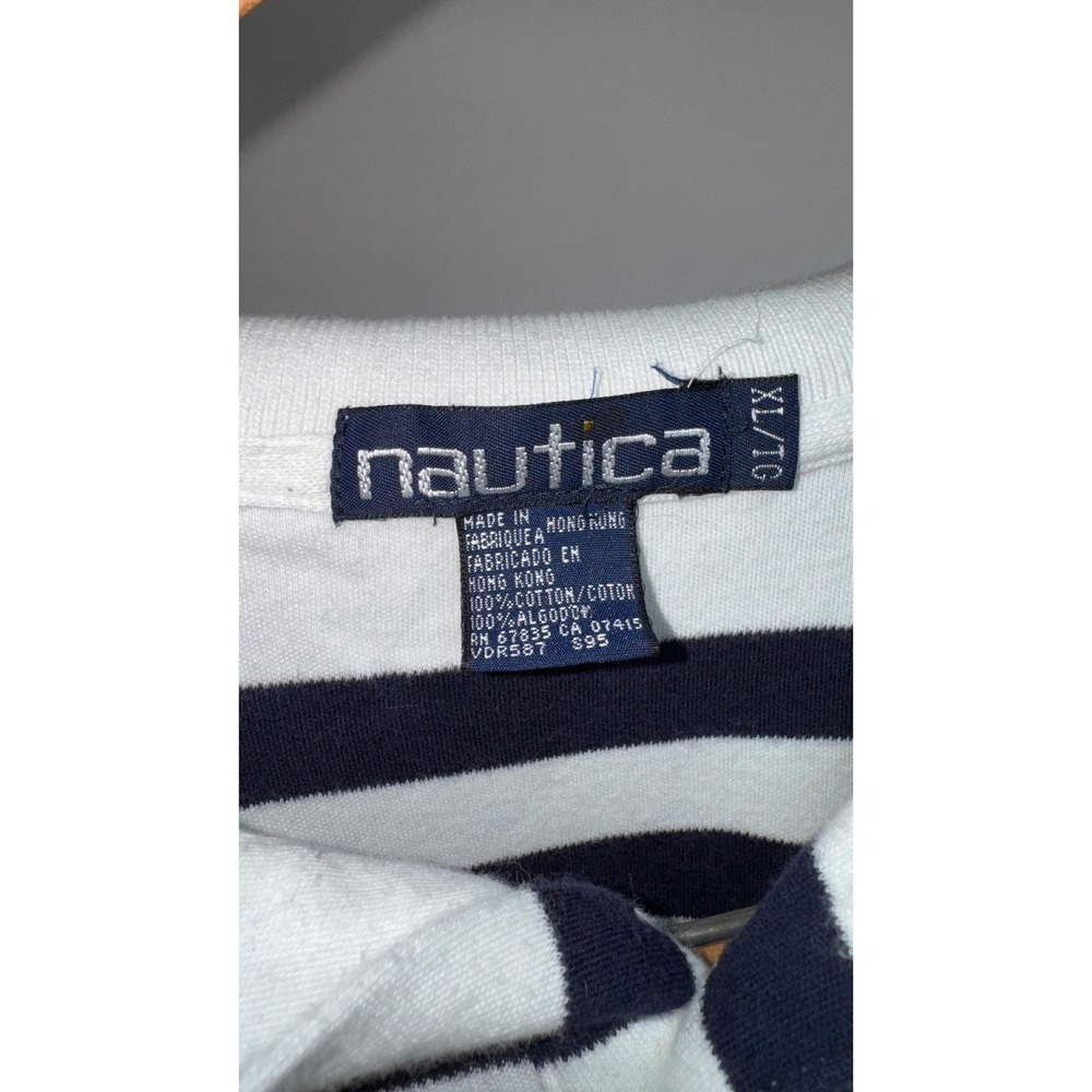 Nautica Long Sleeve Shirt Mens Super Soft XL Cotton Vintage 90s Striped Polo - Picture 4 of 8